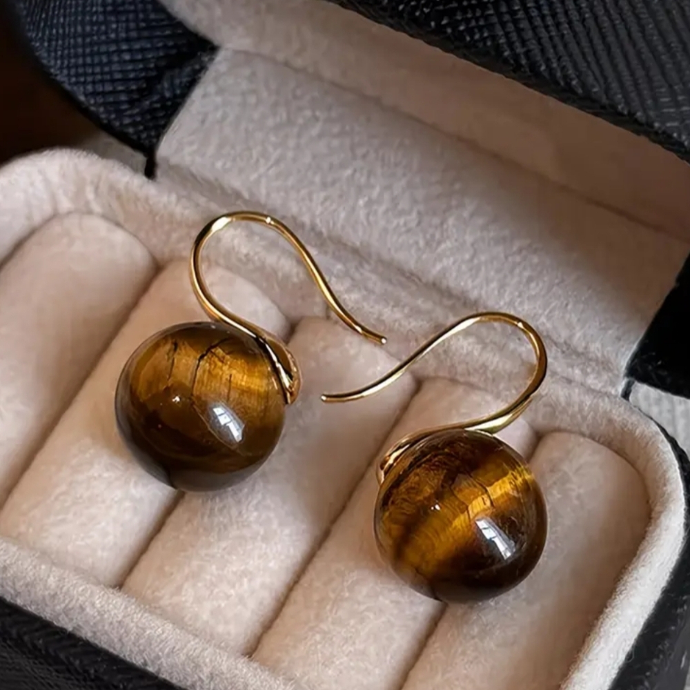 Gold Tiger Eye Gemstone Earrings